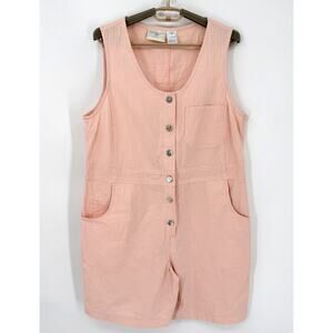 Susan Bristol Vintage Shoirts Romper Shortalls Peach Gingham Size Medium NEW Y2K